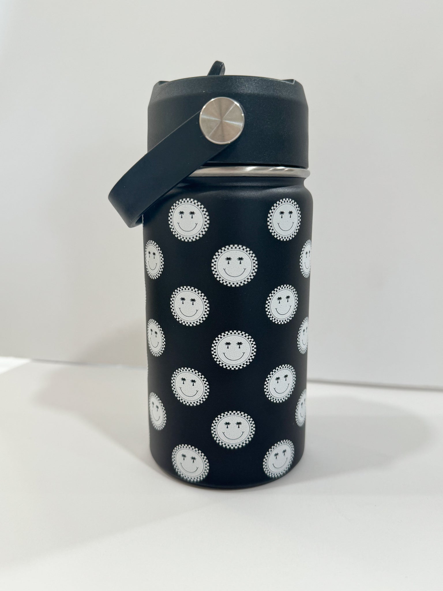 Black Summer Smiley Water Bottle