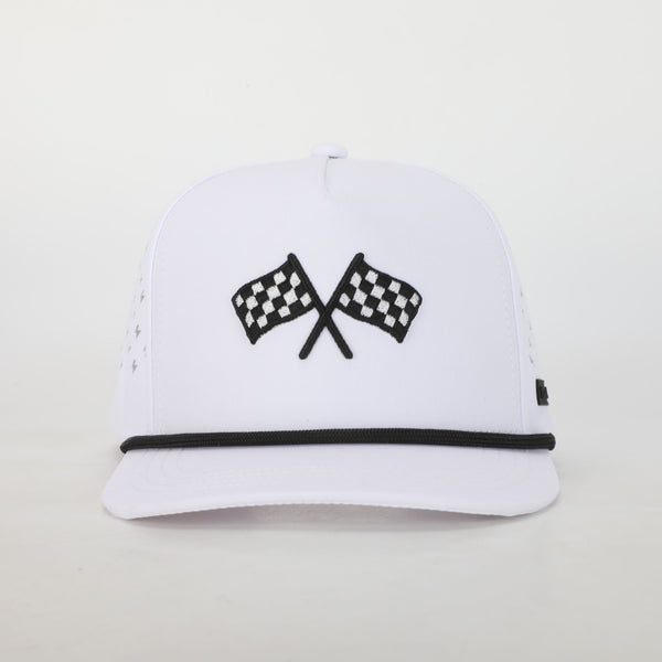 FINISH LINE WHITE ADVENTURE SNAPBACK // WATER-RESISTANT