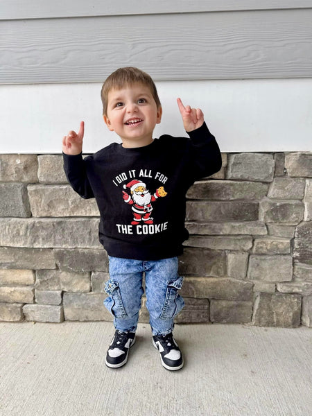 All for the Cookie Santa Christmas Kids Crewneck- Model2- Ledger Nash Co