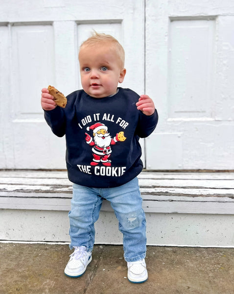 All for the Cookie Santa Christmas Kids Crewneck- Model1 - Ledger Nash Co