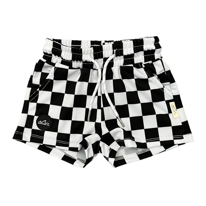 Black & White Check Hybrid Swim Shorts for Kids - Ledger Nash Co