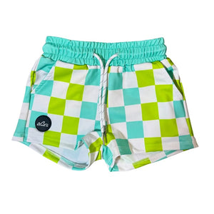 Neon Blue & Green Check Hybrid Swim Shorts - Ledger Nash Co