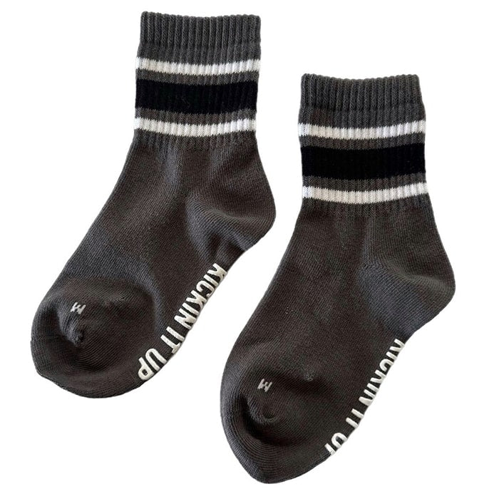 Kids Socks - Slate with black & white stripes