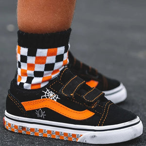 Kids Socks - Black & Orange Checkered