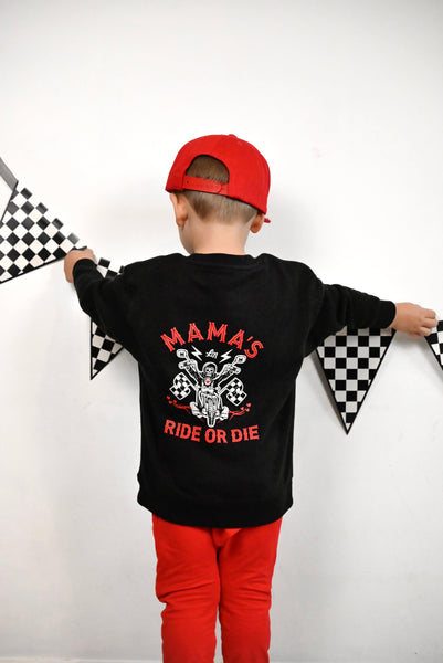 Mama's Ride or Die Crewneck Sweatshirt for Kids - Back View - Model 2- Ledger Nash Co