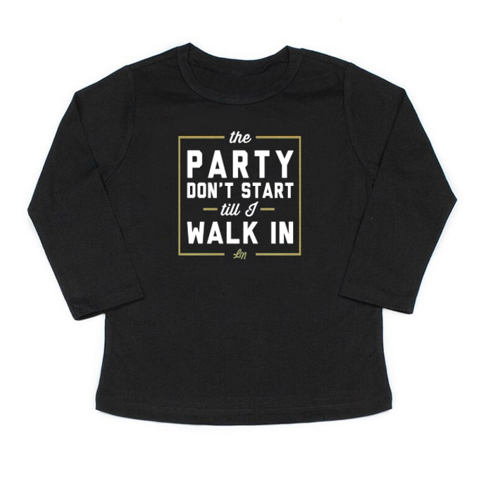 The Party Don't Start Til I Walk In Long Sleeve Kids Tee - Gold