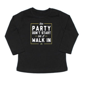 The Party Don't Start Til I Walk In Long Sleeve Kids Tee - Gold