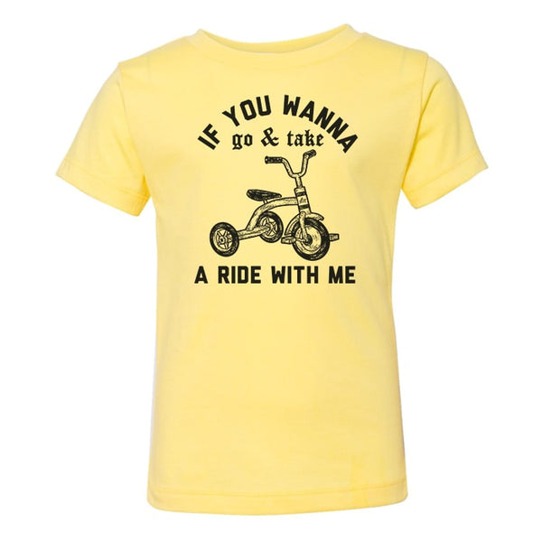 If you wanna go & take a ride with me kids tee - yellow - Ledger Nash 