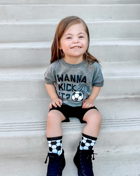 Lets KicWanna Kick It Kids Soccer Tee - Model1 - Ledger Nash Co